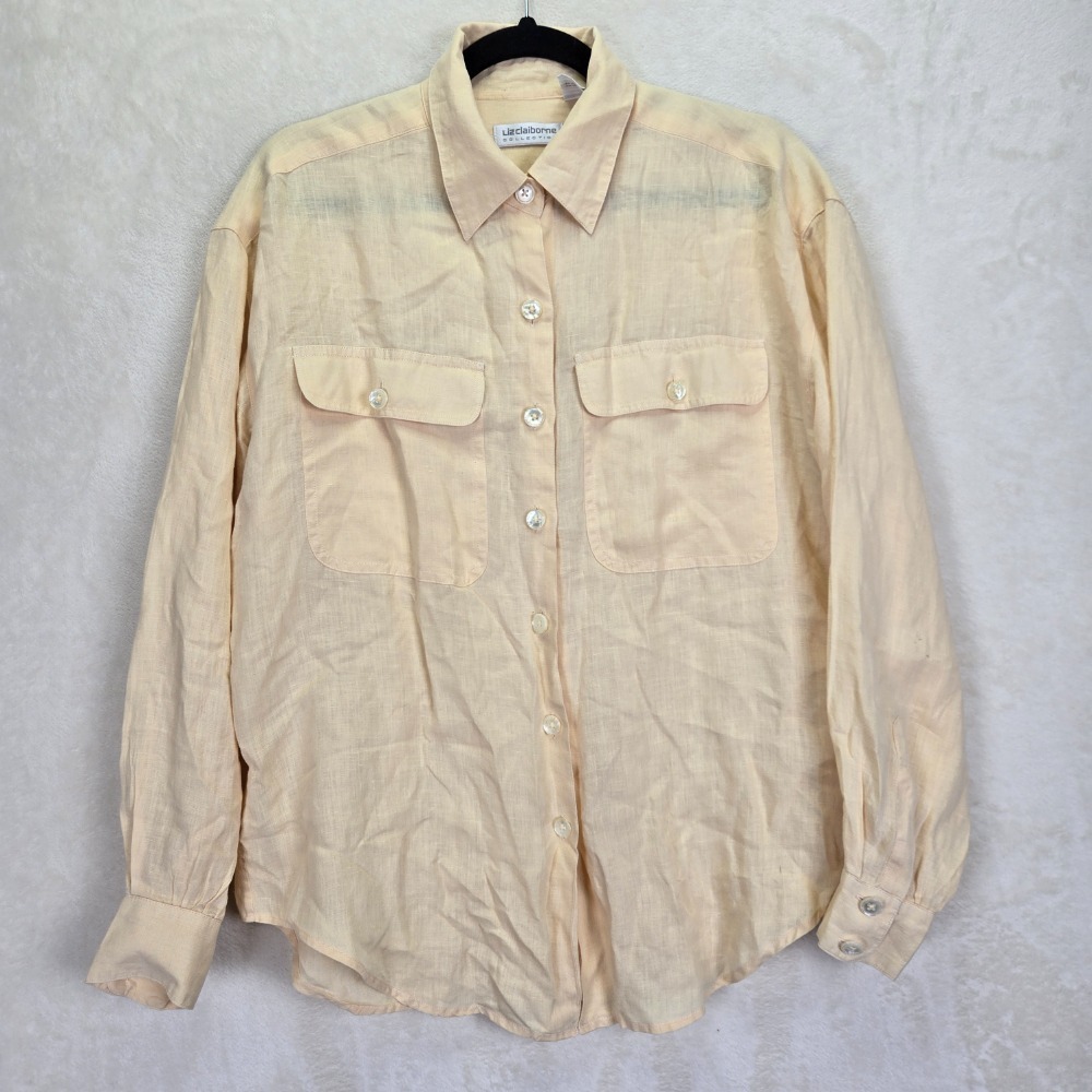 Vintage Liz Claiborne 100% Linen Women Button Shirt 10 Bohemian Cottagecore